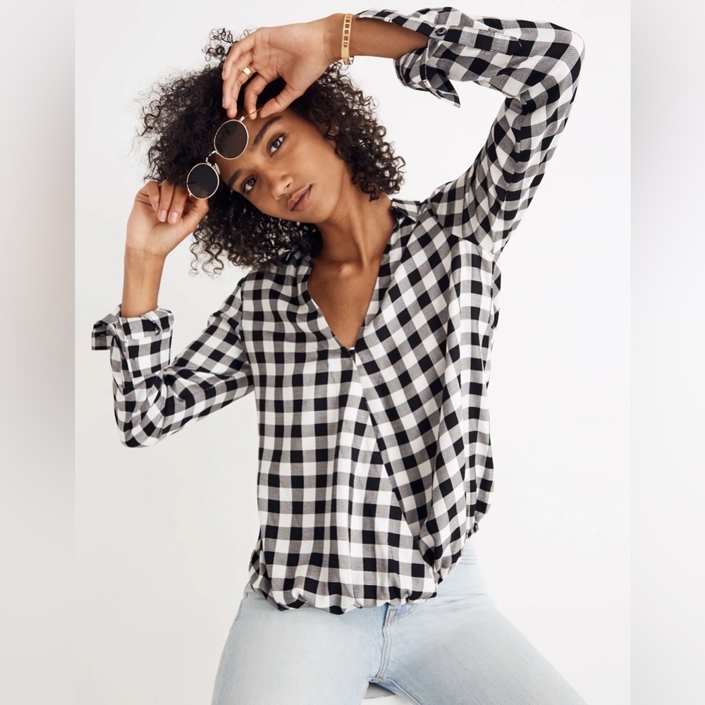 Madewell Wrap-Front Shirt in Buffalo Check Size S